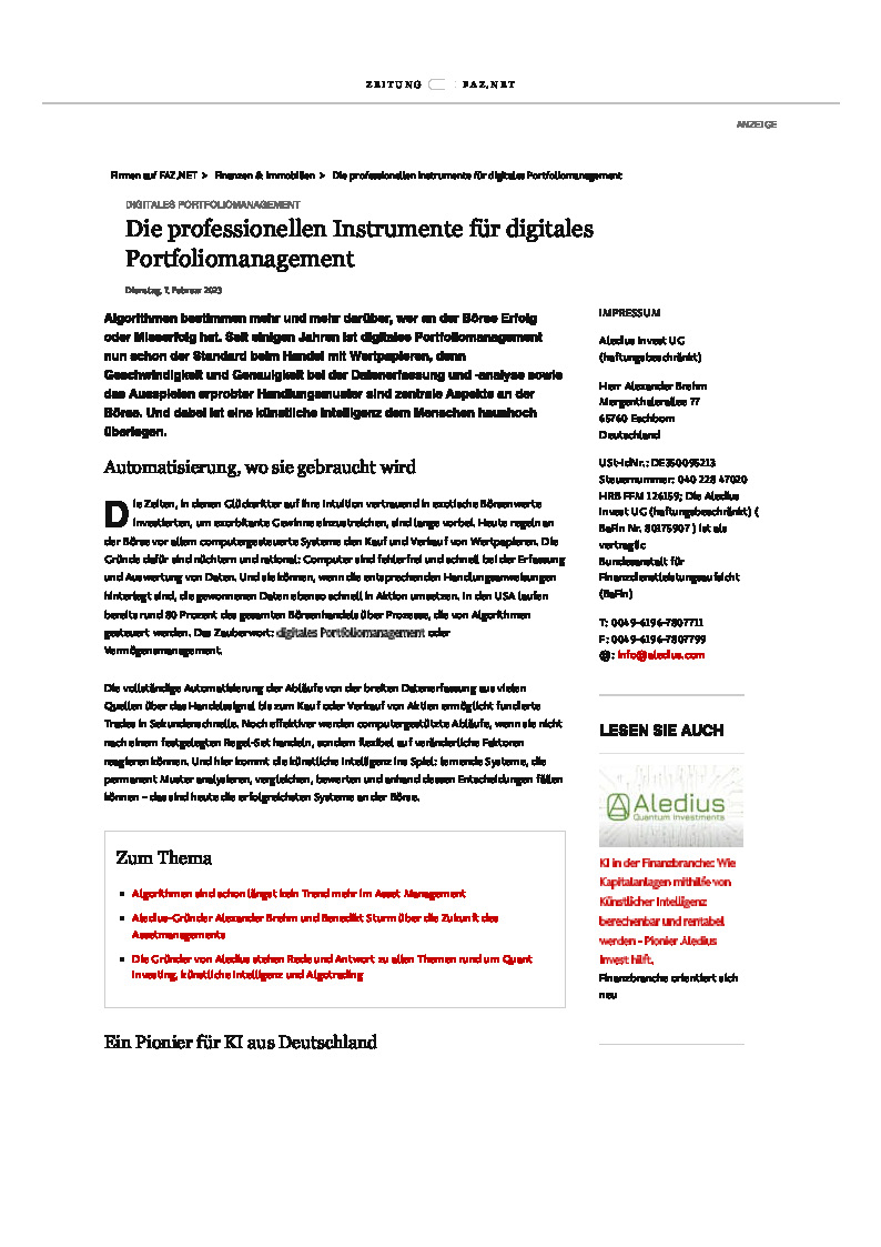 Digitales Portfoliomanagement der INNO INVEST- Firmen FAZ.net