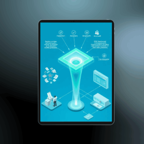 Haftungsdächer: Digitale Illustration eines Haftungsdachs als zentrale Plattform, die Berater, Daten und Produktpartner strukturiert verbindet und regulatorische Anforderungen bündelt.